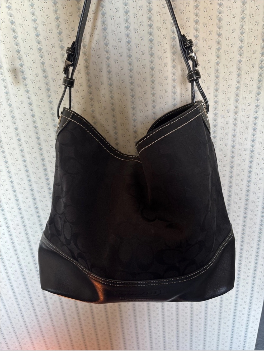 Coach Black Jacquard and Leather Hobo Shoulder Bag